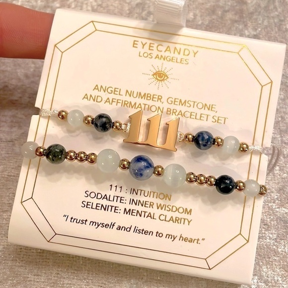 Brand New Eye Candy Angel Numbers 111 Intuition Beaded Gemstone Bracelet Set - Picture 9 of 9